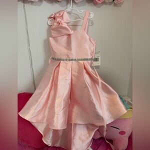 Elegant Pink Dress with Bow and Rhinestone Belt